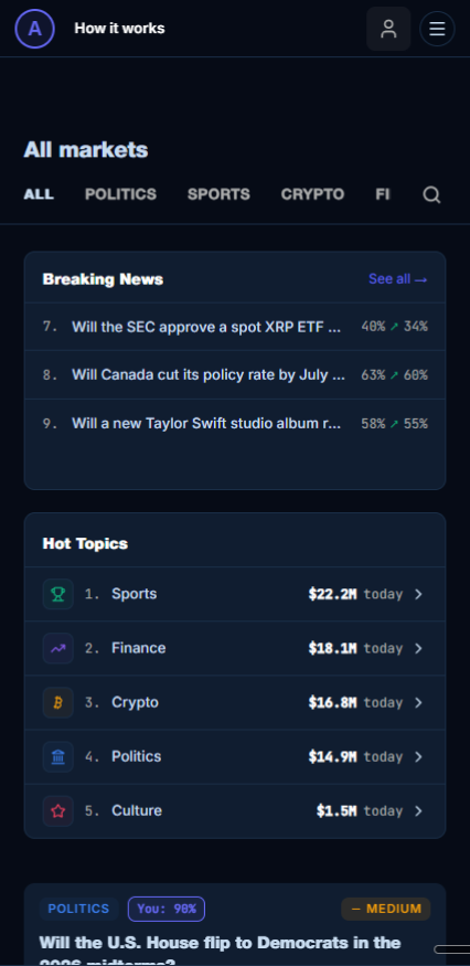 Axiom prediction markets app